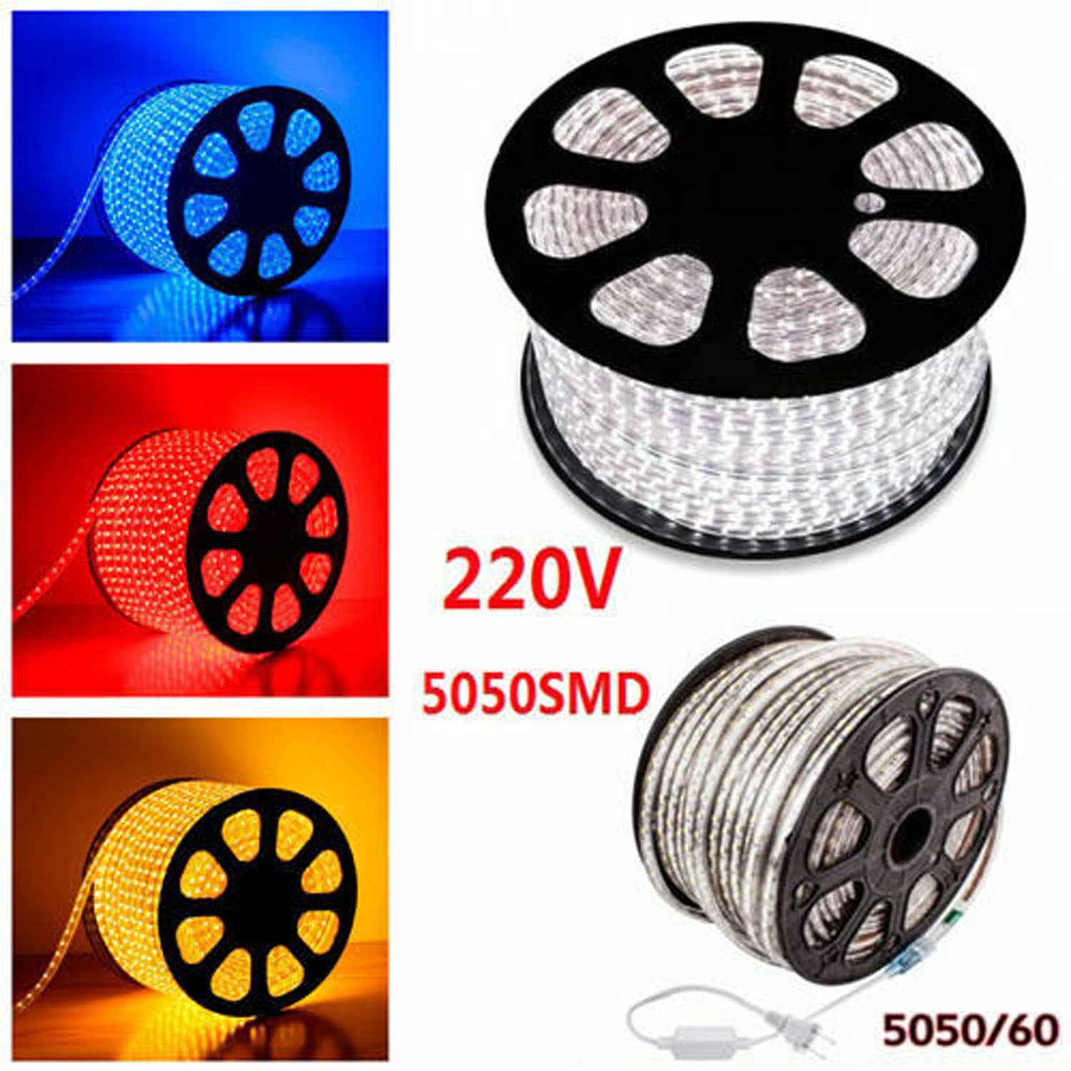 STRISCIA RIP LED BOBINA SMD 5050 RGB SPINA 220V BIANCA TUBO ESTERNO 1 A 100 M