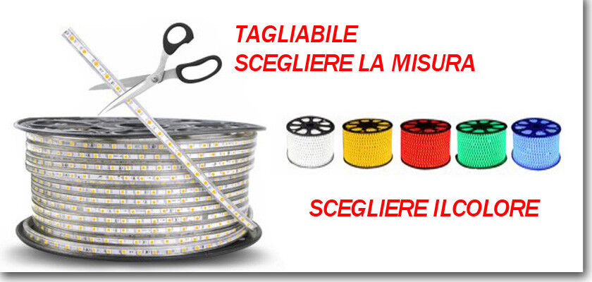 STRISCIA RIP LED BOBINA SMD 5050 RGB SPINA 220V BIANCA TUBO ESTERNO 1 A 100 M