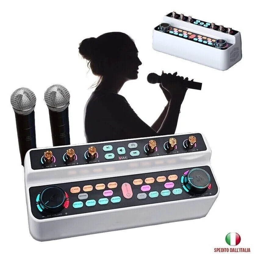 KARAOKE PORTATILE CASSA AUDIO MIXER DUE MICROFONI BLUETOOTH AUX MP3 FESTE