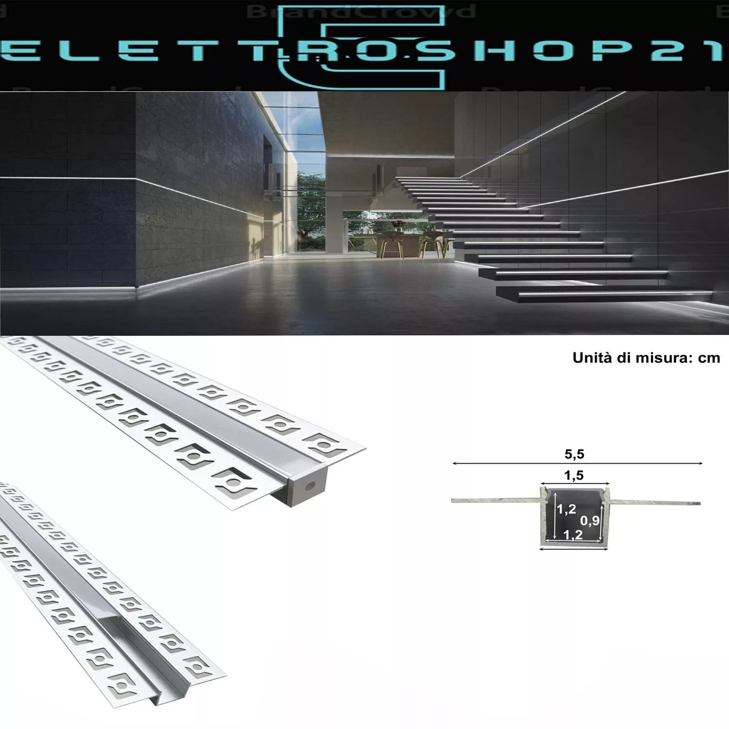 Profilo alluminio opaco 2mt incasso scomparsa cartongesso per strip striscia led