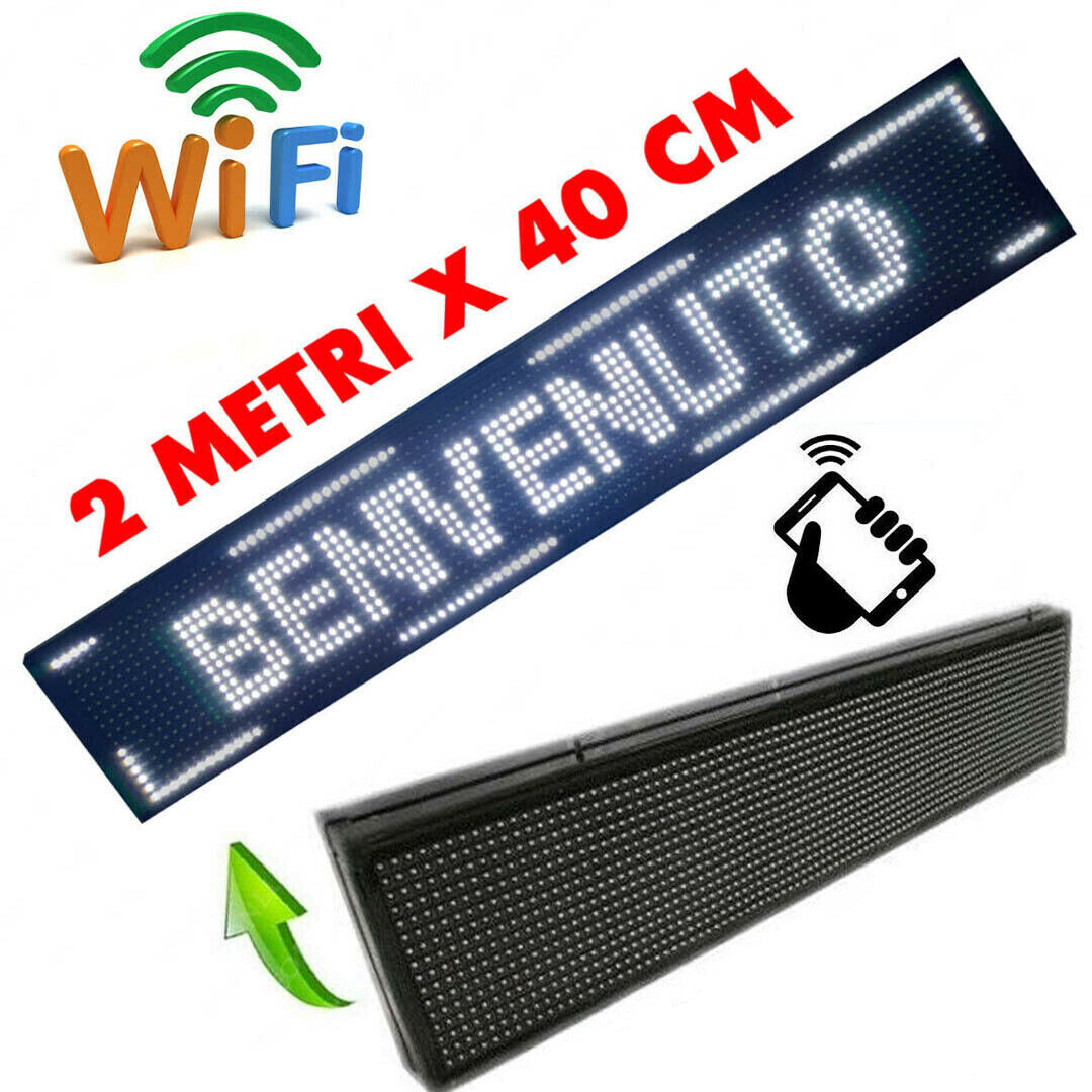 INSEGNA TABELLA LUMINOSA LED WIFI SCRITTA PERSONALIZZATA SCORREVOLE LUCE BIANCA