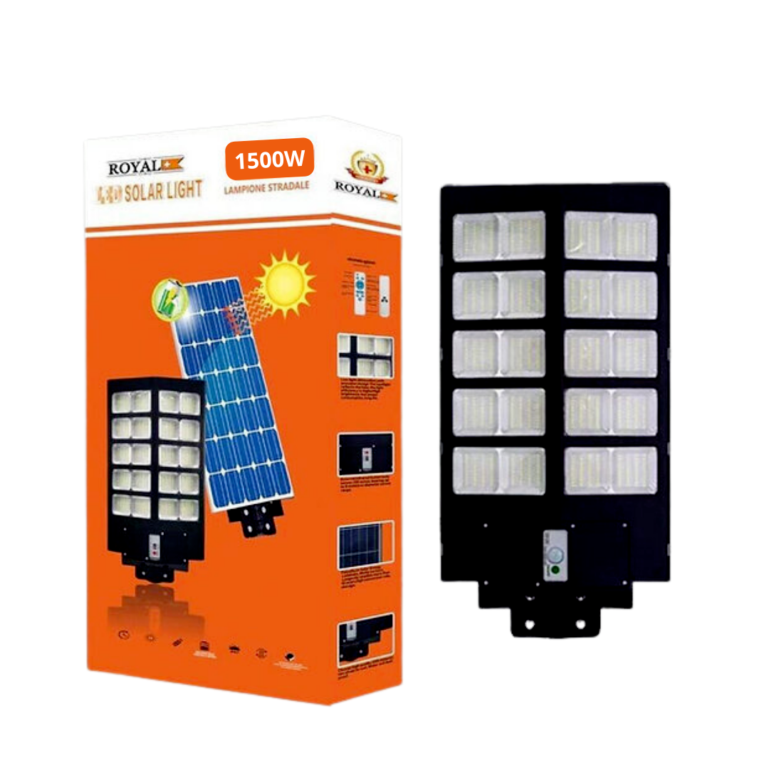LAMPIONE STRADALE LED 1500 W CON PANNELLO SOLARE TELECOMANDO CREPUSCOLARE FARO