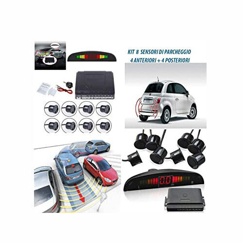 KIT 4 SENSORI DI PARCHEGGIO PER AUTO CON DISPLAY SUONO LED ACUSTICO VERNICIABILI