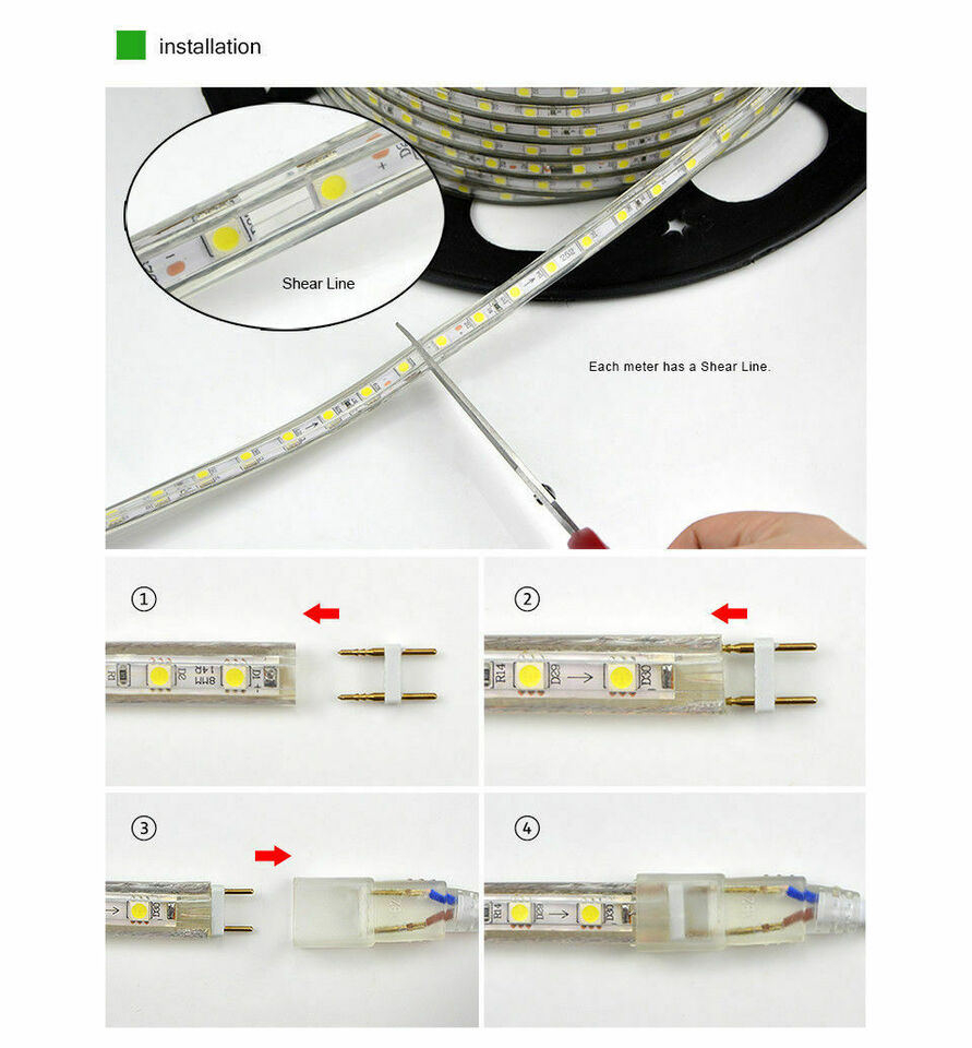 STRISCIA LED SMD 5050 SPINA DIRETTA 220V BIANCA TUBO ESTERNO BOBBINA 1M A 100 M